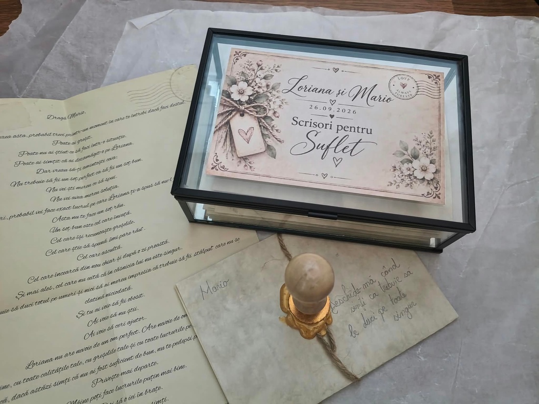 Cutie cu 15 Scrisori pentru Suflet � Cadou Emoționant Personalizat - accesorii nuntă - amintiri și cadouri de nuntă - favoruri de nuntă - Artynos.ro