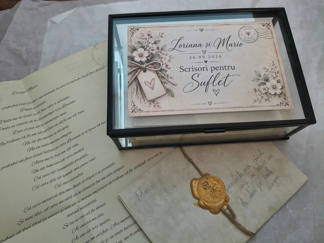 Cutie cu 15 Scrisori pentru Suflet � Cadou Emoționant Personalizat - accesorii nuntă - amintiri și cadouri de nuntă - favoruri de nuntă - Artynos.ro