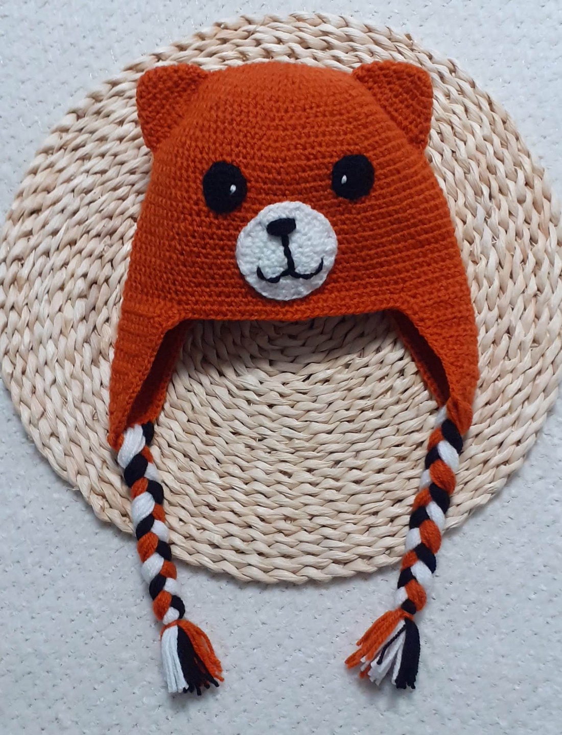 Căciuliță croșetată vulpiță  pentru copii 6 luni2 ani, culoare maro cărămiziu, fir acrilic moale - îmbrăcăminte și modă - eșarfe, pălării, fularuri - căciulă - Artynos.ro