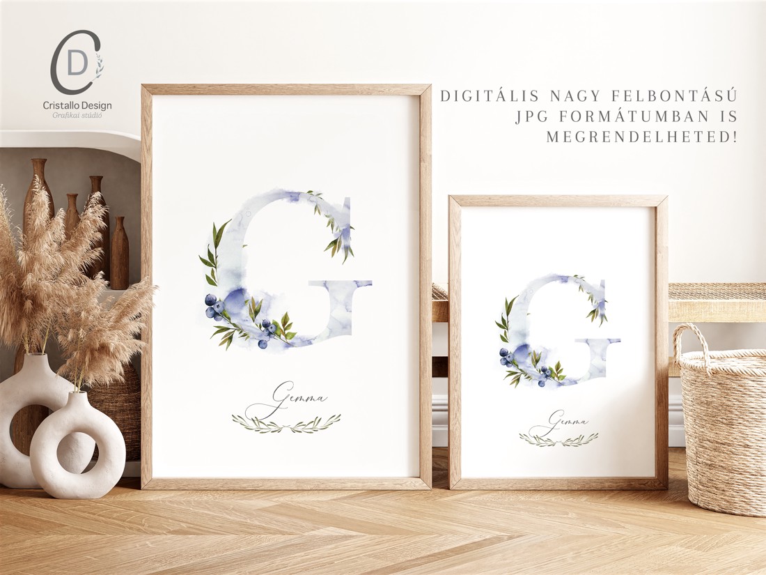 litera G, monogramă, imagine onomastică, decorare, acuarelă artă de perete, personalizată -  - Artynos.ro