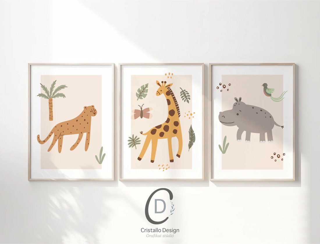 Safari animal imagine, serie poster minimal, camera de copii perete arta set 3 buc -  - Artynos.ro