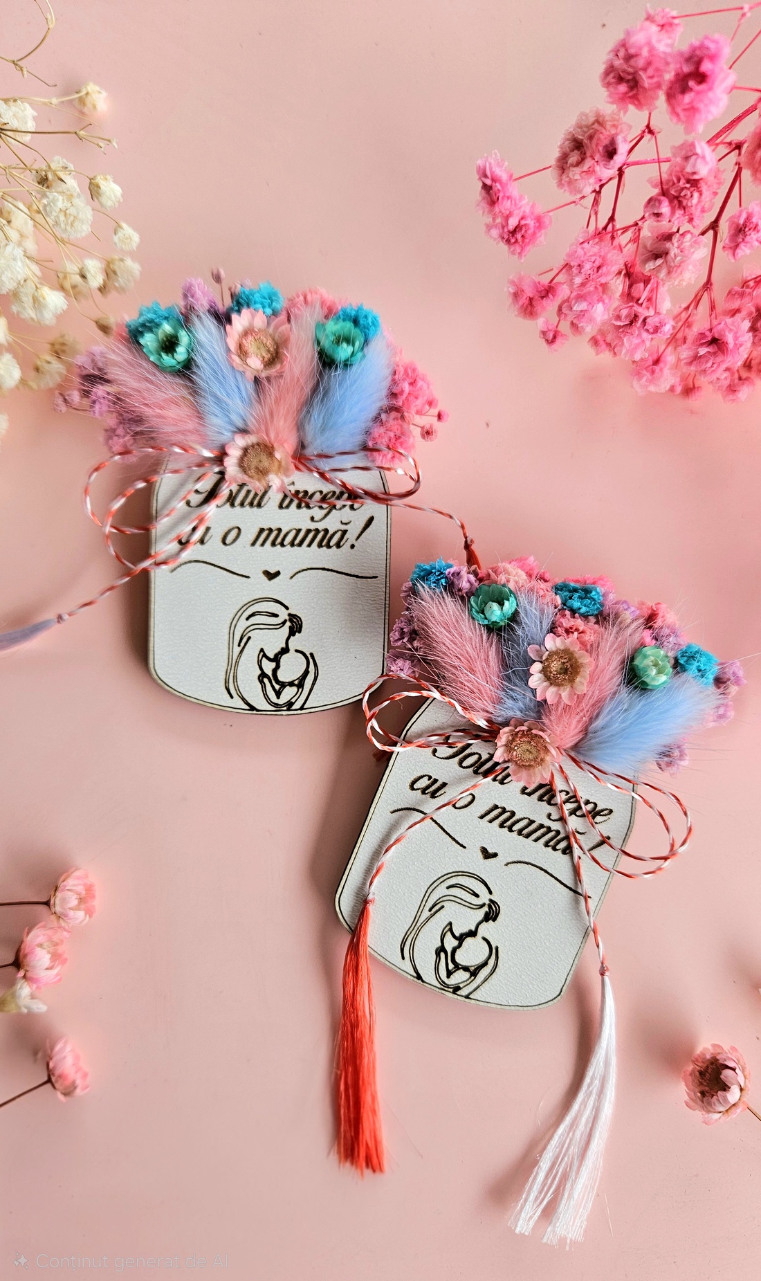 Mărțișor Borcănel cu flori Totul începe cu o mamă  - bijuterii - mărțișor - Artynos.ro