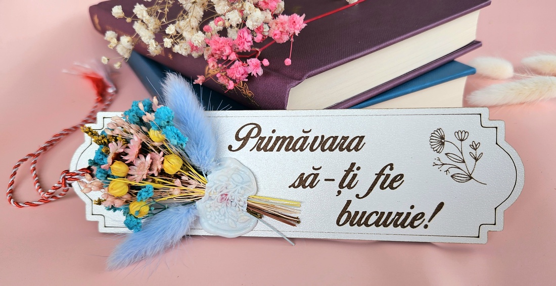 Mărțișor Semn de carte cu flori criogenate și sigiliu - bijuterii - mărțișor - Artynos.ro