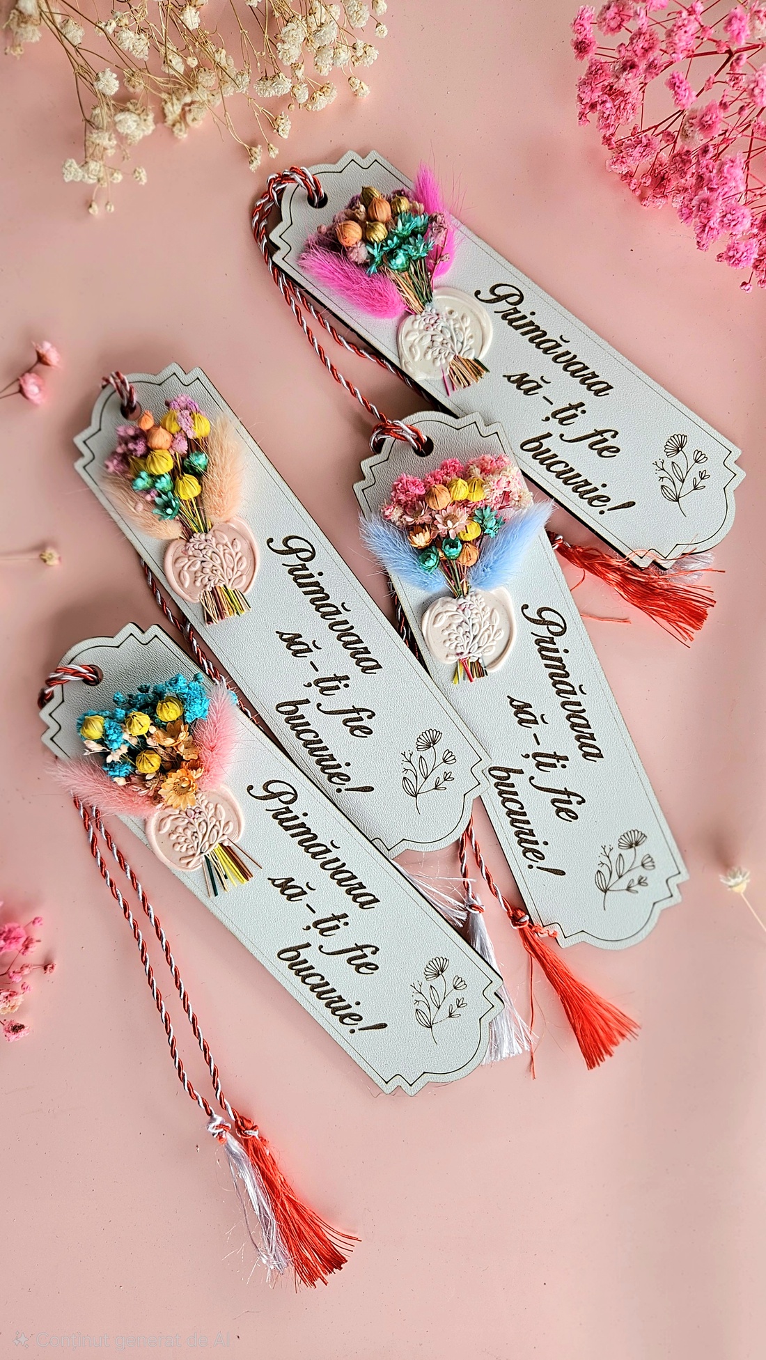 Mărțișor Semn de carte cu flori criogenate și sigiliu - bijuterii - mărțișor - Artynos.ro