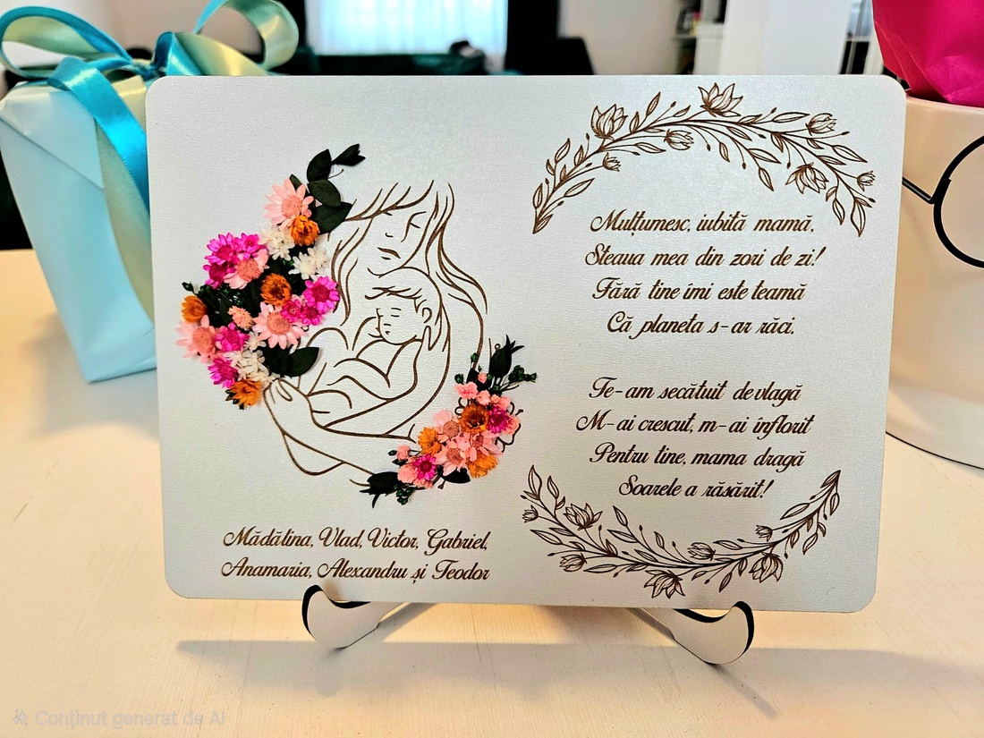 Plachetă decorativă cu flori criogenate  - accessorii și unelte - lemn - ramă foto - Artynos.ro