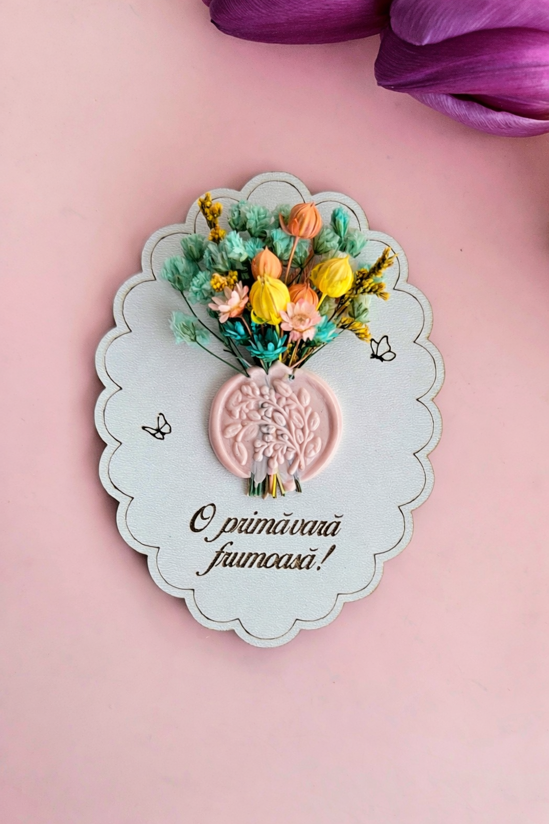 Plăcuță cu flori și sigiliu  - casă & stil de viață - decorațiuni de casă - decorațiuni de masă și rafturi - decorațiuni de masă - Artynos.ro