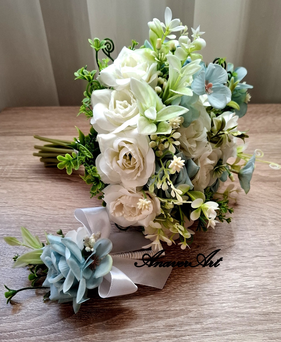 Buchet de nasa bleu - accesorii nuntă - buchet mireasă  - Artynos.ro