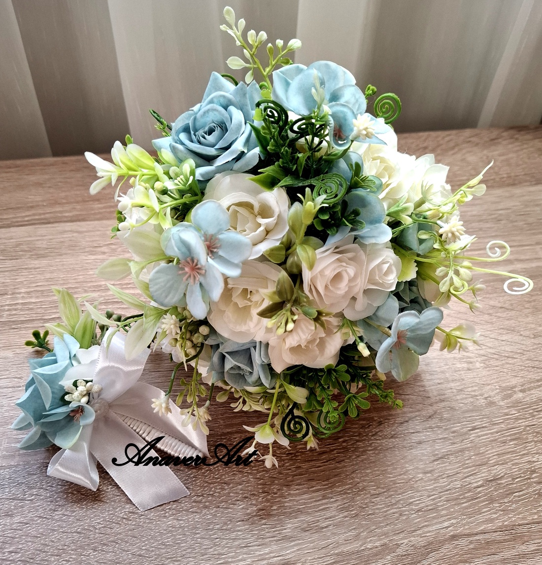 Buchet de nasa bleu - accesorii nuntă - buchet mireasă  - Artynos.ro