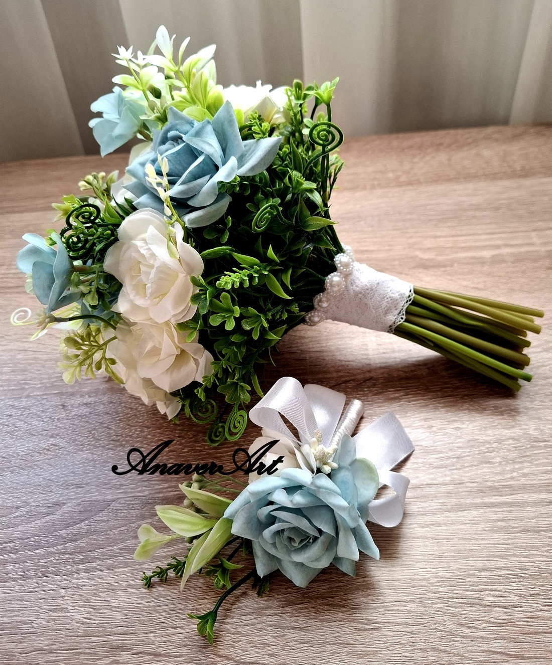 Buchet de nasa bleu - accesorii nuntă - buchet mireasă  - Artynos.ro