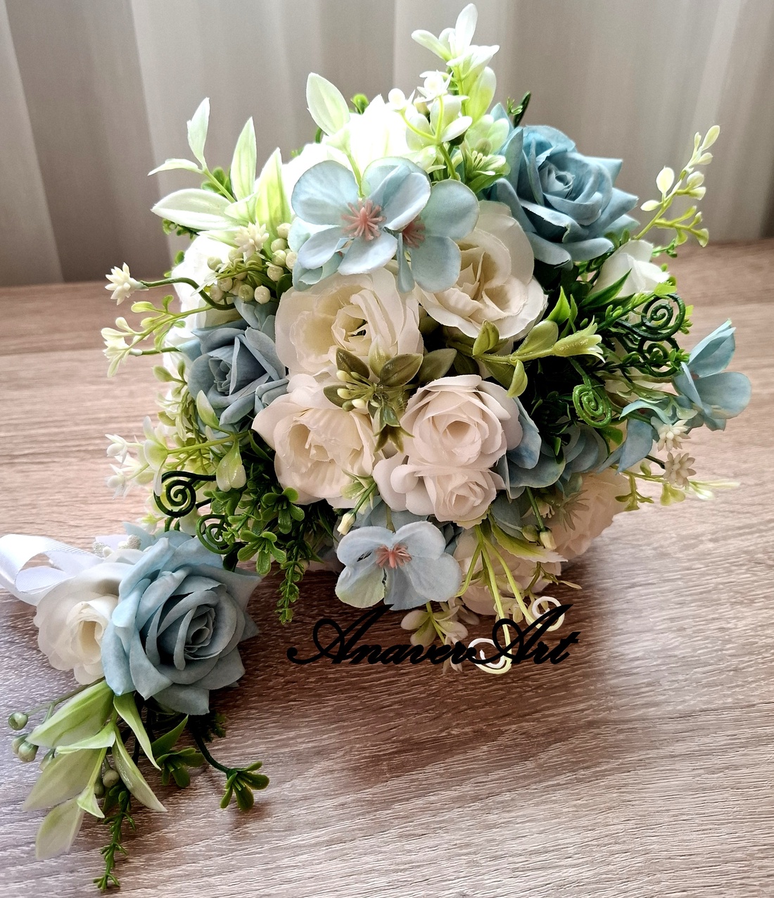 Buchet de nasa bleu - accesorii nuntă - buchet mireasă  - Artynos.ro