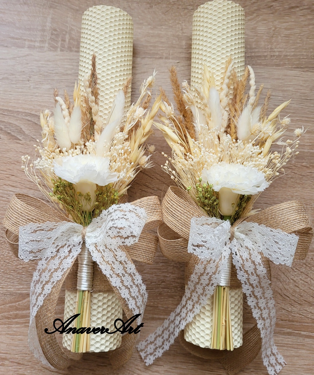 Lumanari fagure pentru nunta cu flori uscate si criogenate - accesorii nuntă - materiale decor pentru nuntă - lumânări de nuntă și suport lumânări - Artynos.ro
