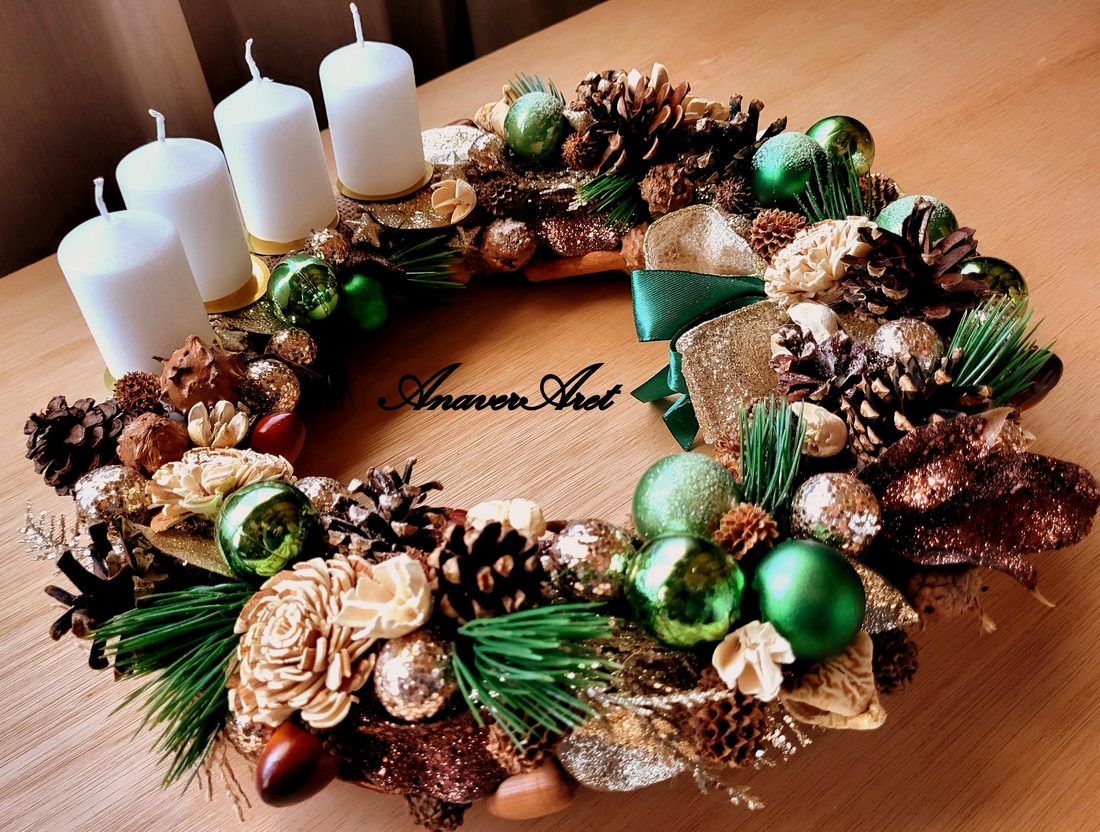 Aranjament de Craciun cu lumanari Coronita de Advent - crăciun - decorațiuni de advent - coroniță advent - Artynos.ro
