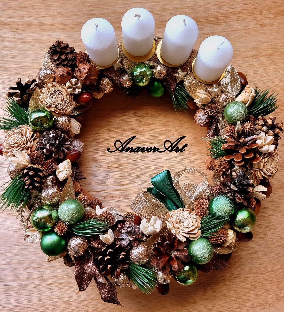 Aranjament de Craciun cu lumanari Coronita de Advent - crăciun - decorațiuni de advent - coroniță advent - Artynos.ro