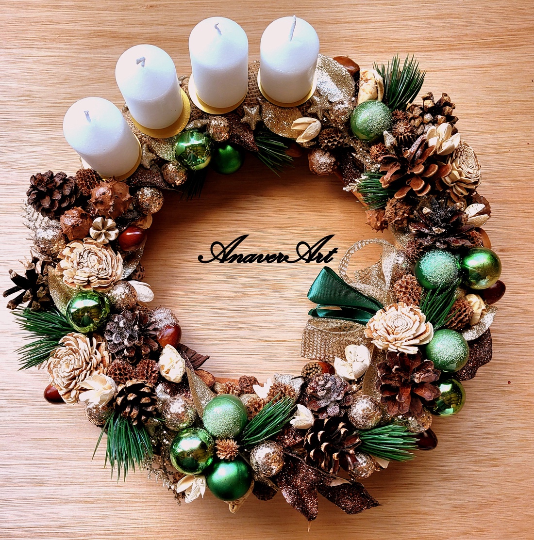 Aranjament de Craciun cu lumanari Coronita de Advent - crăciun - decorațiuni de advent - coroniță advent - Artynos.ro
