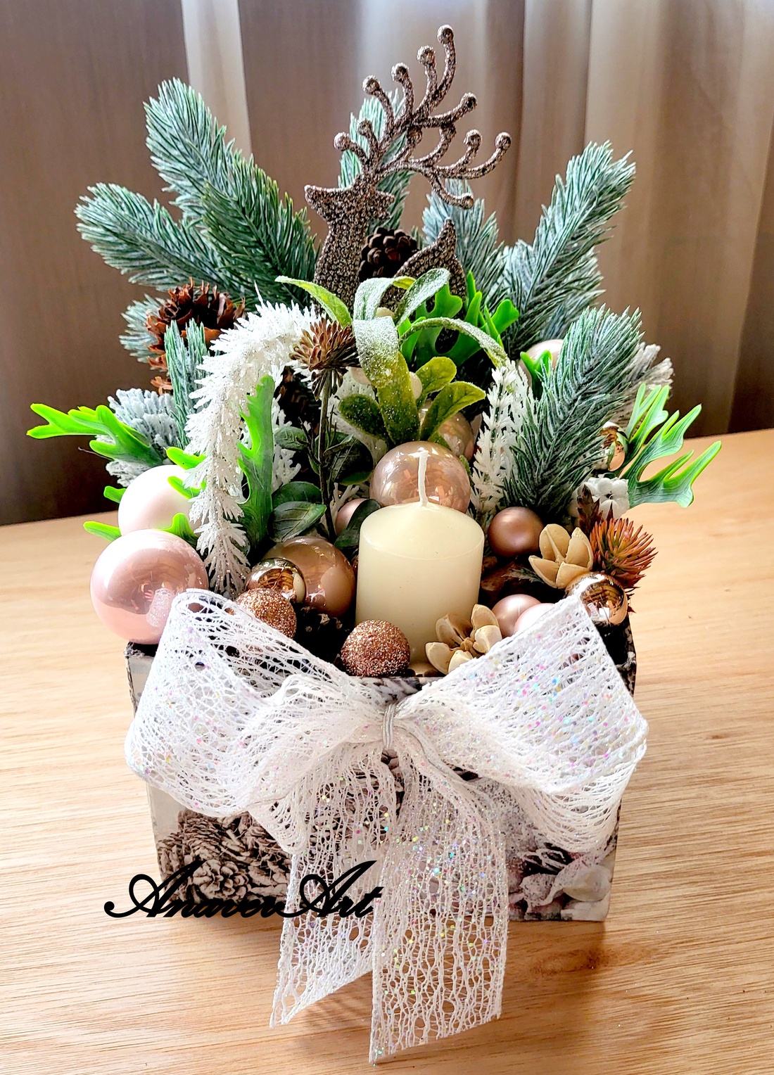 Aranjament de Craciun cu lumanare - crăciun - decorațiuni de crăciun de casă - decor pentru masă de crăciun - Artynos.ro