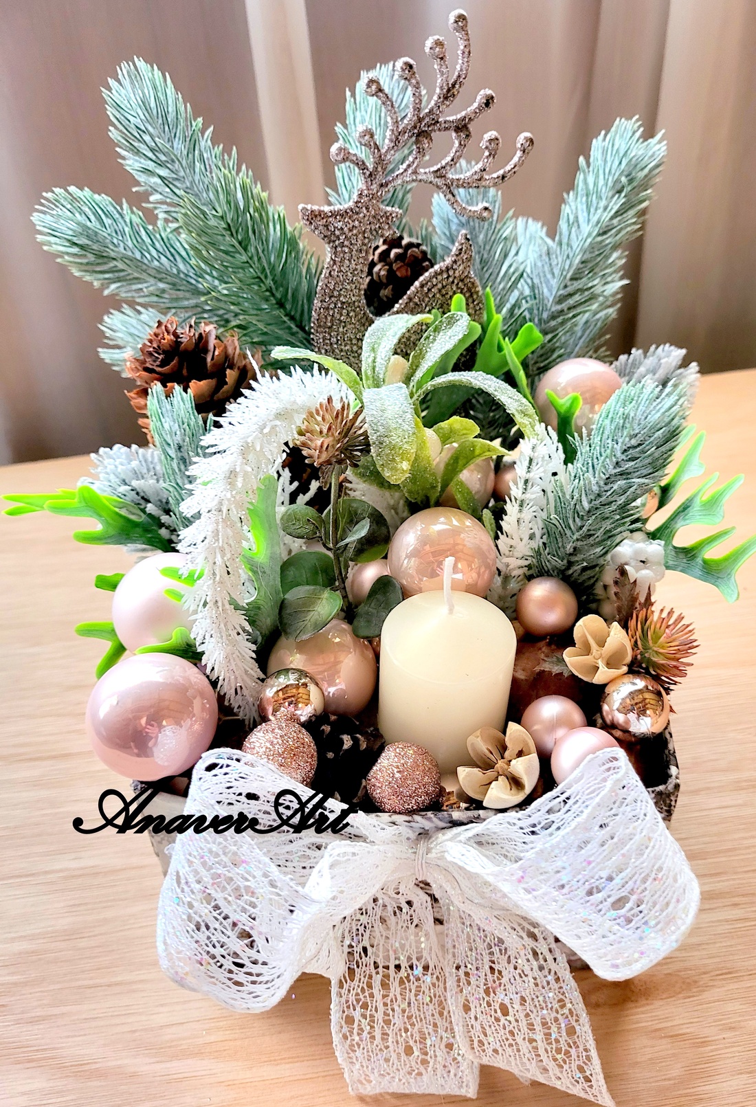 Aranjament de Craciun cu lumanare - crăciun - decorațiuni de crăciun de casă - decor pentru masă de crăciun - Artynos.ro