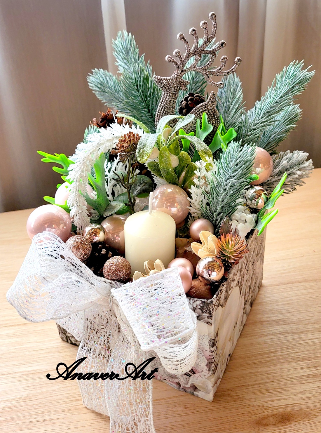 Aranjament de Craciun cu lumanare - crăciun - decorațiuni de crăciun de casă - decor pentru masă de crăciun - Artynos.ro