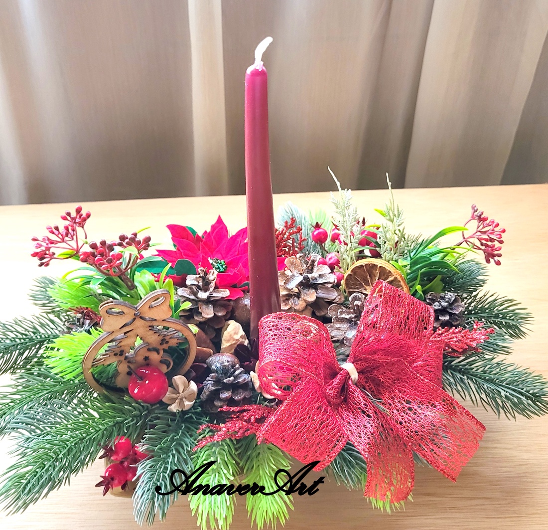 Aranjament de Craciun cu lumanare - crăciun - decorațiuni de crăciun de casă - decor pentru masă de crăciun - Artynos.ro