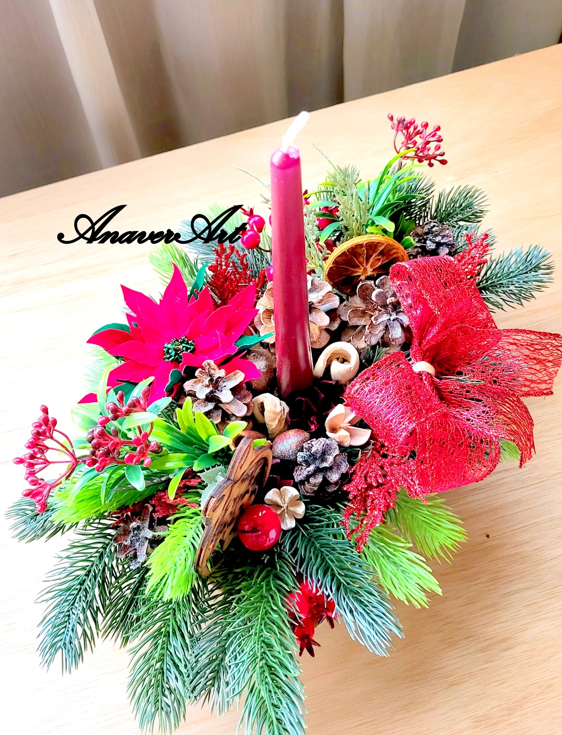 Aranjament de Craciun cu lumanare - crăciun - decorațiuni de crăciun de casă - decor pentru masă de crăciun - Artynos.ro