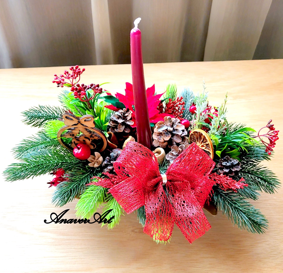 Aranjament de Craciun cu lumanare - crăciun - decorațiuni de crăciun de casă - decor pentru masă de crăciun - Artynos.ro