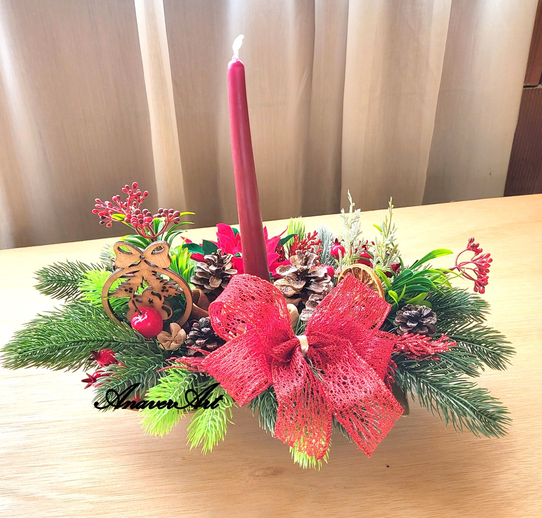 Aranjament de Craciun cu lumanare - crăciun - decorațiuni de crăciun de casă - decor pentru masă de crăciun - Artynos.ro