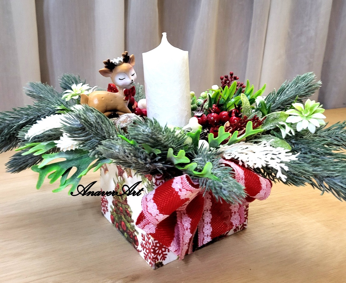 Aranjament de Craciun cu lumanare - crăciun - decorațiuni de crăciun de casă - decor pentru masă de crăciun - Artynos.ro