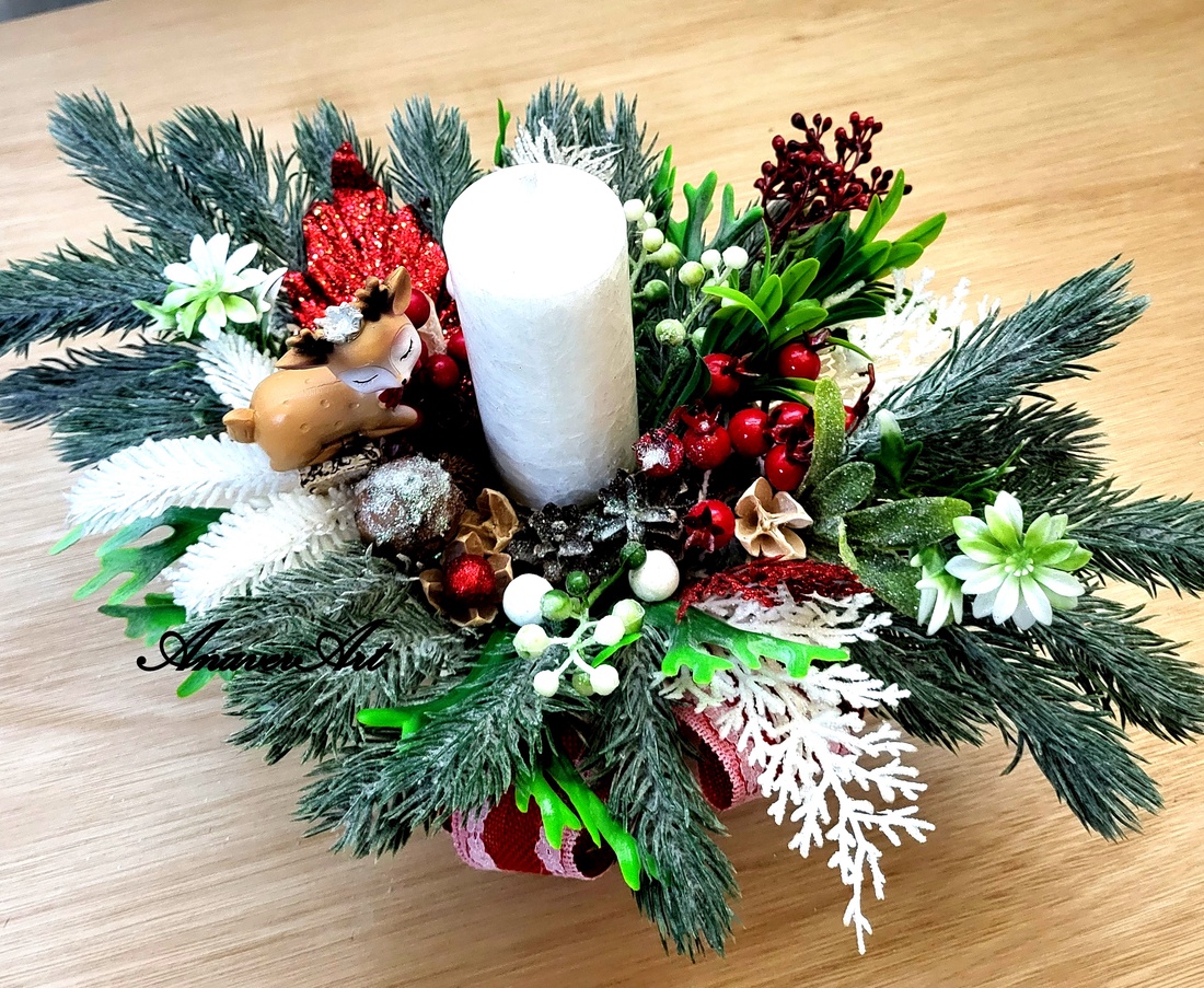 Aranjament de Craciun cu lumanare - crăciun - decorațiuni de crăciun de casă - decor pentru masă de crăciun - Artynos.ro
