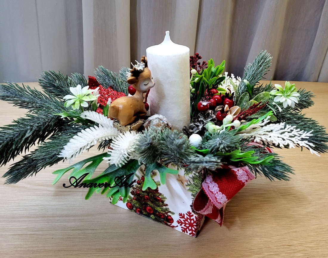 Aranjament de Craciun cu lumanare - crăciun - decorațiuni de crăciun de casă - decor pentru masă de crăciun - Artynos.ro