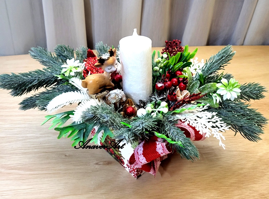 Aranjament de Craciun cu lumanare - crăciun - decorațiuni de crăciun de casă - decor pentru masă de crăciun - Artynos.ro