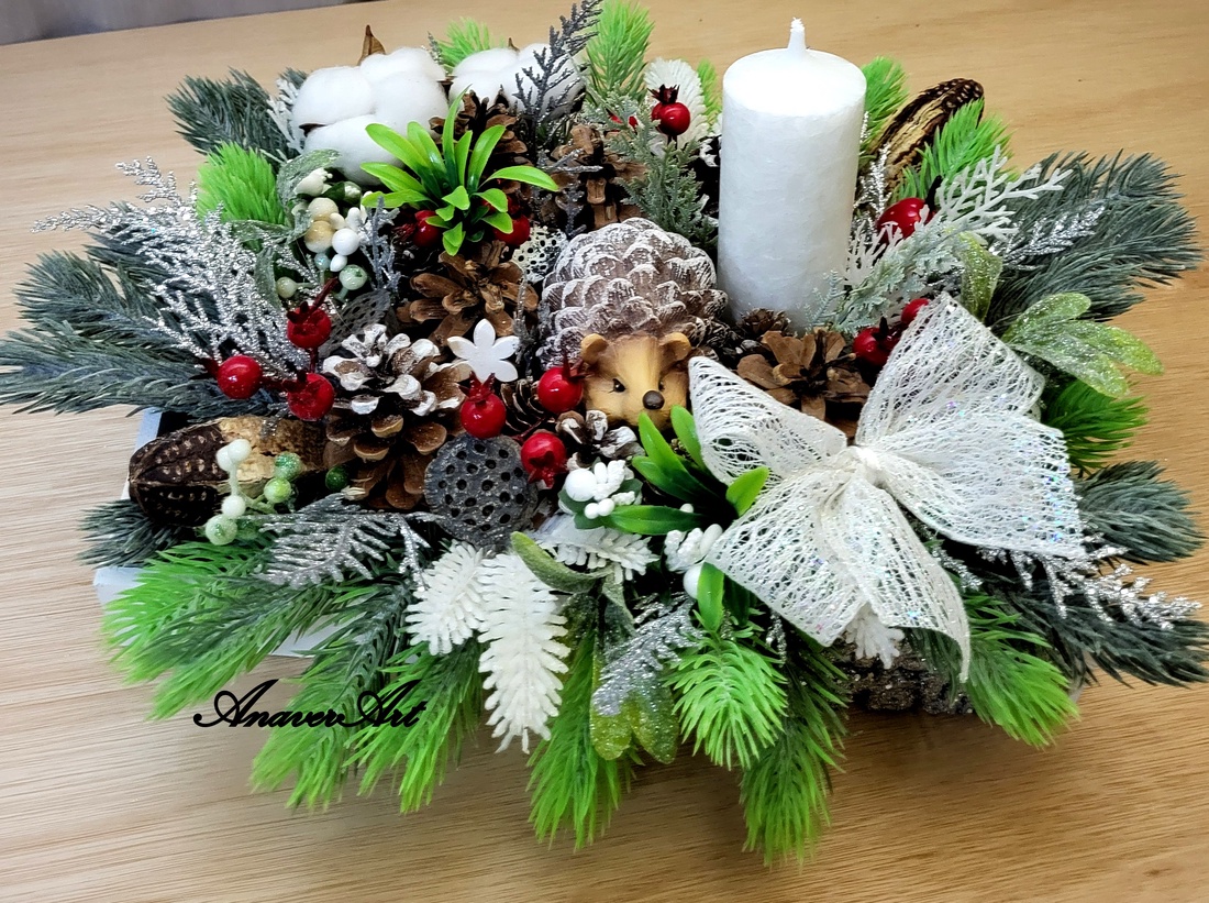 Aranjament de Craciun cu lumanare - crăciun - decorațiuni de crăciun de casă - decor pentru masă de crăciun - Artynos.ro