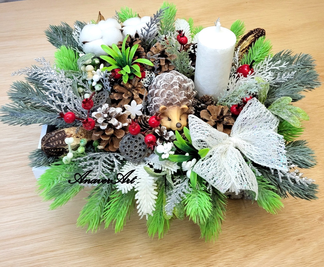Aranjament de Craciun cu lumanare - crăciun - decorațiuni de crăciun de casă - decor pentru masă de crăciun - Artynos.ro