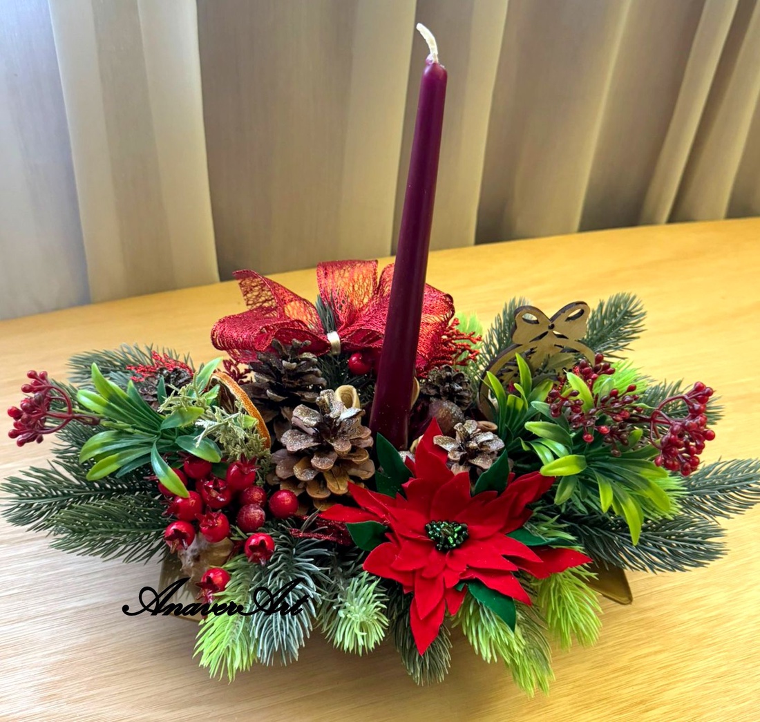 Aranjament de Craciun cu lumanare - crăciun - decorațiuni de crăciun de casă - decor pentru masă de crăciun - Artynos.ro