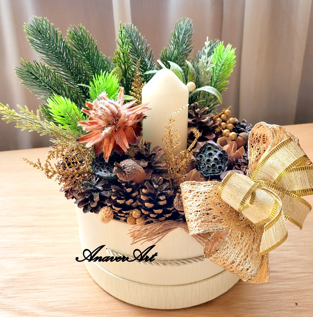 Aranjament de Craciun cu lumanare - crăciun - decorațiuni de crăciun de casă - decor pentru masă de crăciun - Artynos.ro