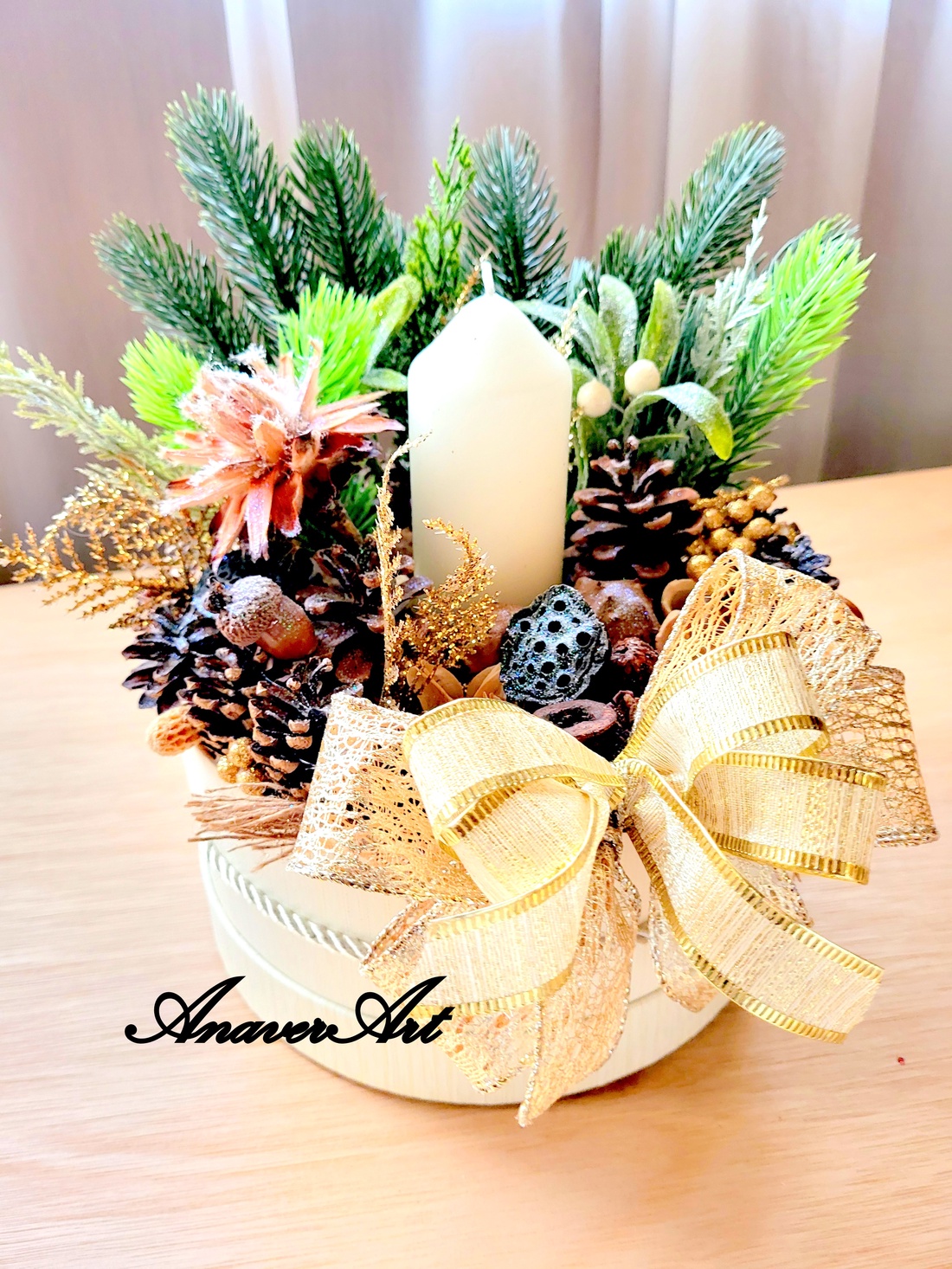 Aranjament de Craciun cu lumanare - crăciun - decorațiuni de crăciun de casă - decor pentru masă de crăciun - Artynos.ro