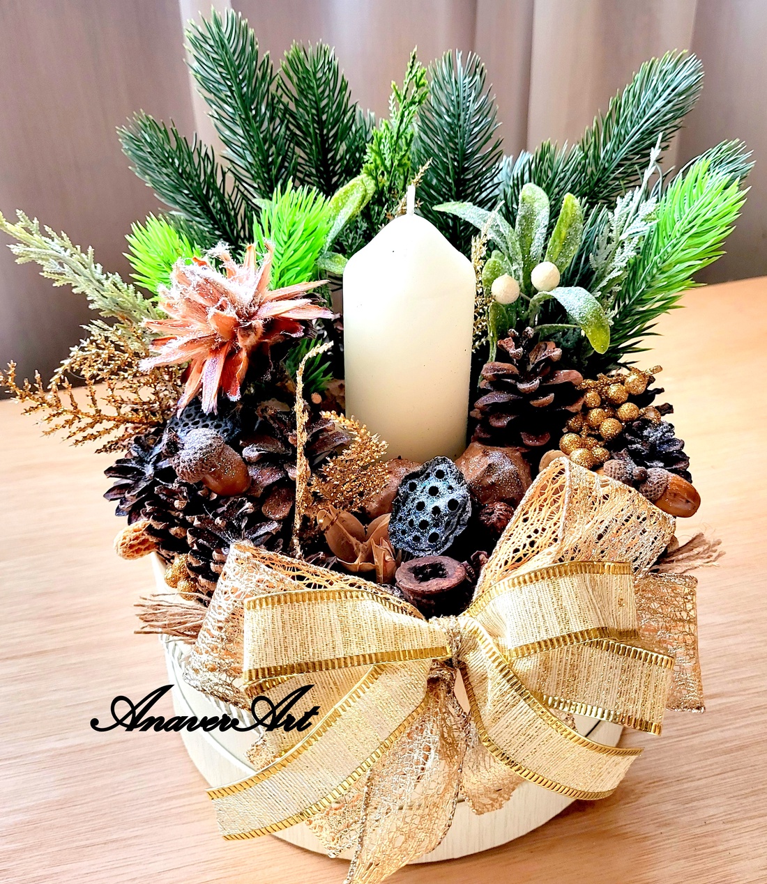 Aranjament de Craciun cu lumanare - crăciun - decorațiuni de crăciun de casă - decor pentru masă de crăciun - Artynos.ro