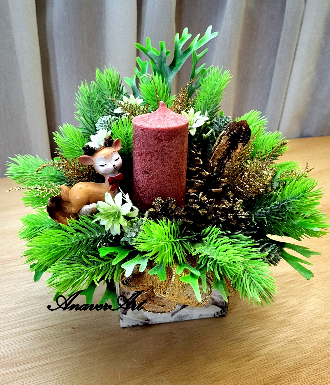 Aranjament de Craciun cu lumanare - crăciun - decorațiuni de crăciun de casă - decor pentru masă de crăciun - Artynos.ro