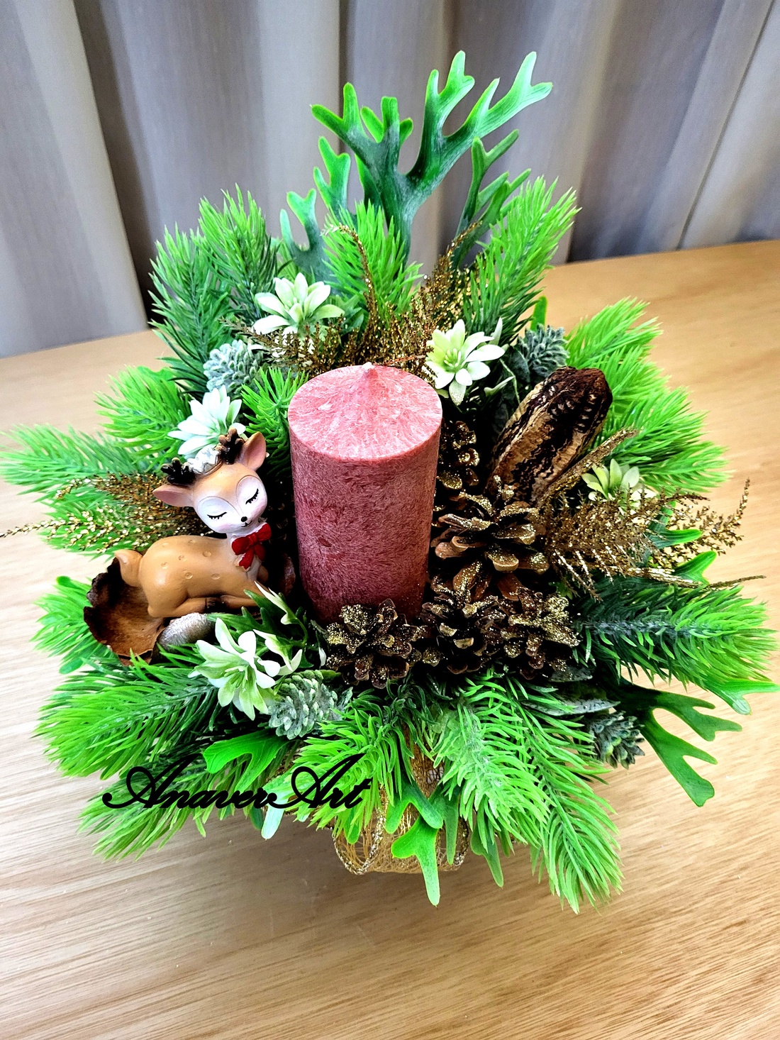 Aranjament de Craciun cu lumanare - crăciun - decorațiuni de crăciun de casă - decor pentru masă de crăciun - Artynos.ro