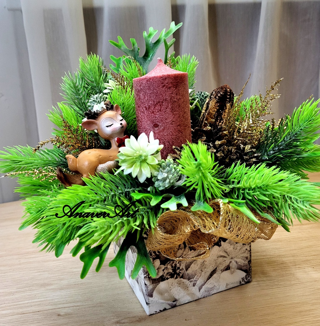 Aranjament de Craciun cu lumanare - crăciun - decorațiuni de crăciun de casă - decor pentru masă de crăciun - Artynos.ro