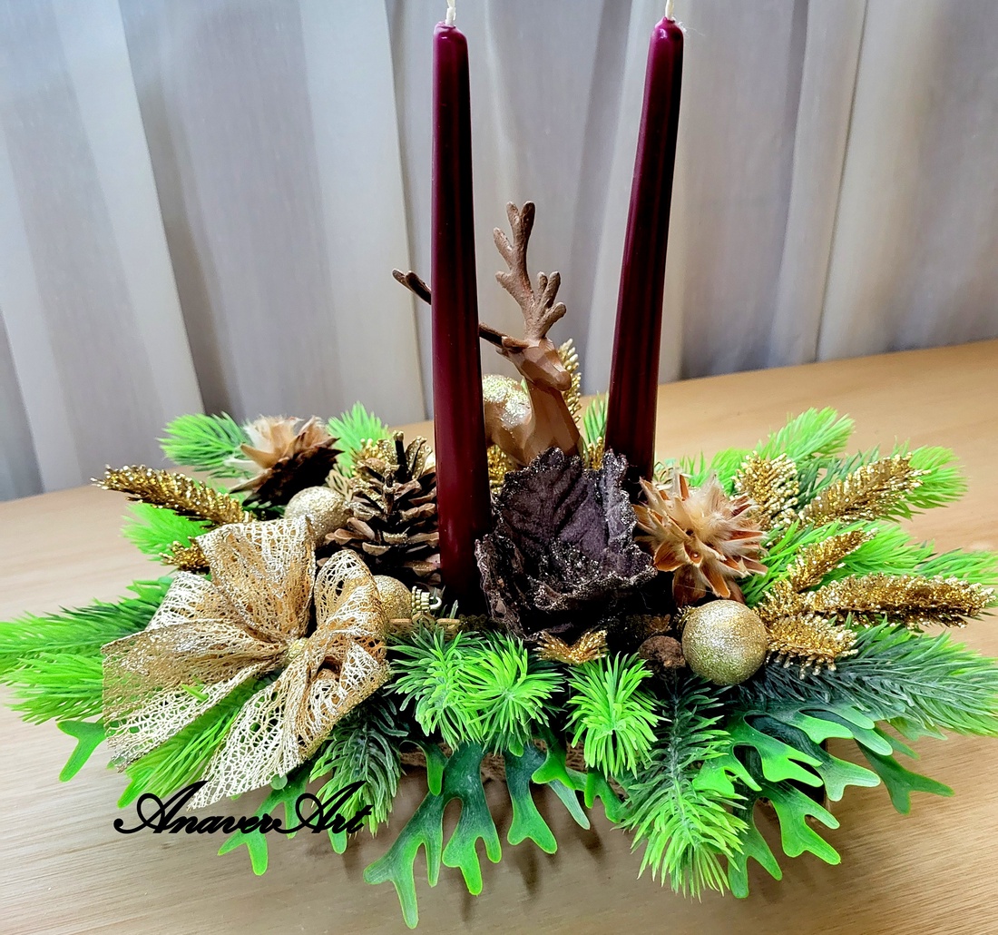 Aranjament de Craciun cu lumanari - crăciun - decorațiuni de crăciun de casă - decor pentru masă de crăciun - Artynos.ro