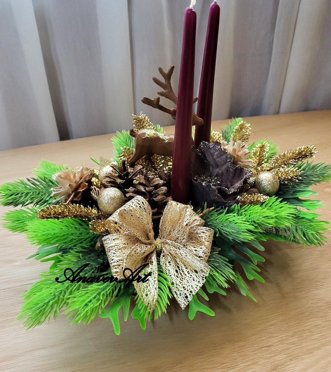 Aranjament de Craciun cu lumanari - crăciun - decorațiuni de crăciun de casă - decor pentru masă de crăciun - Artynos.ro