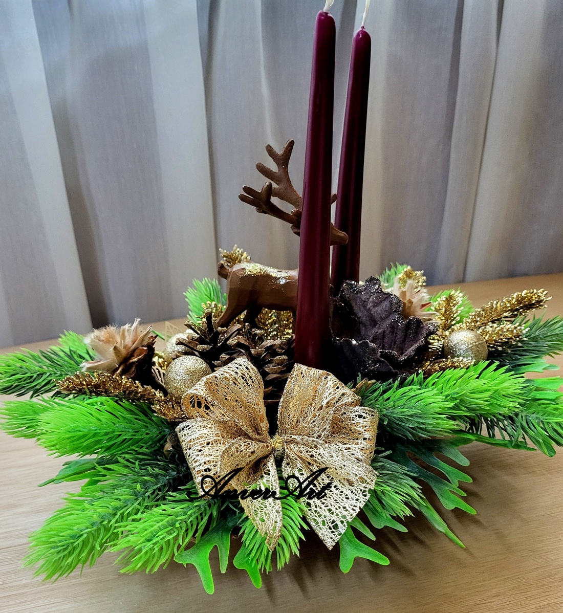 Aranjament de Craciun cu lumanari - crăciun - decorațiuni de crăciun de casă - decor pentru masă de crăciun - Artynos.ro