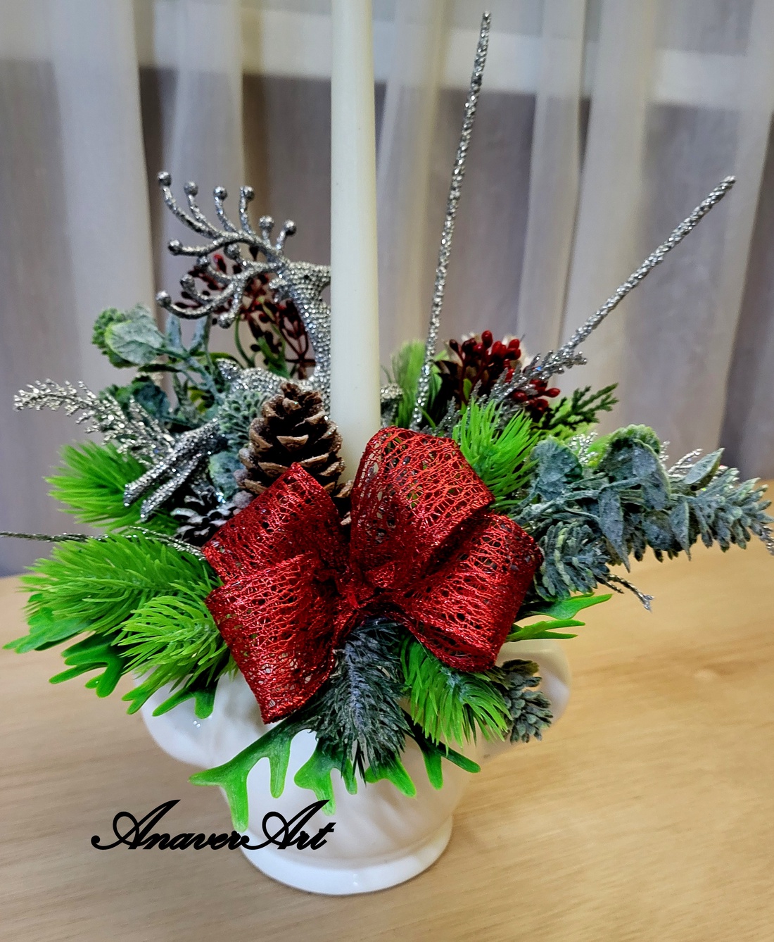 Aranjament de Craciun cu lumanare - crăciun - decorațiuni de crăciun de casă - decor pentru masă de crăciun - Artynos.ro