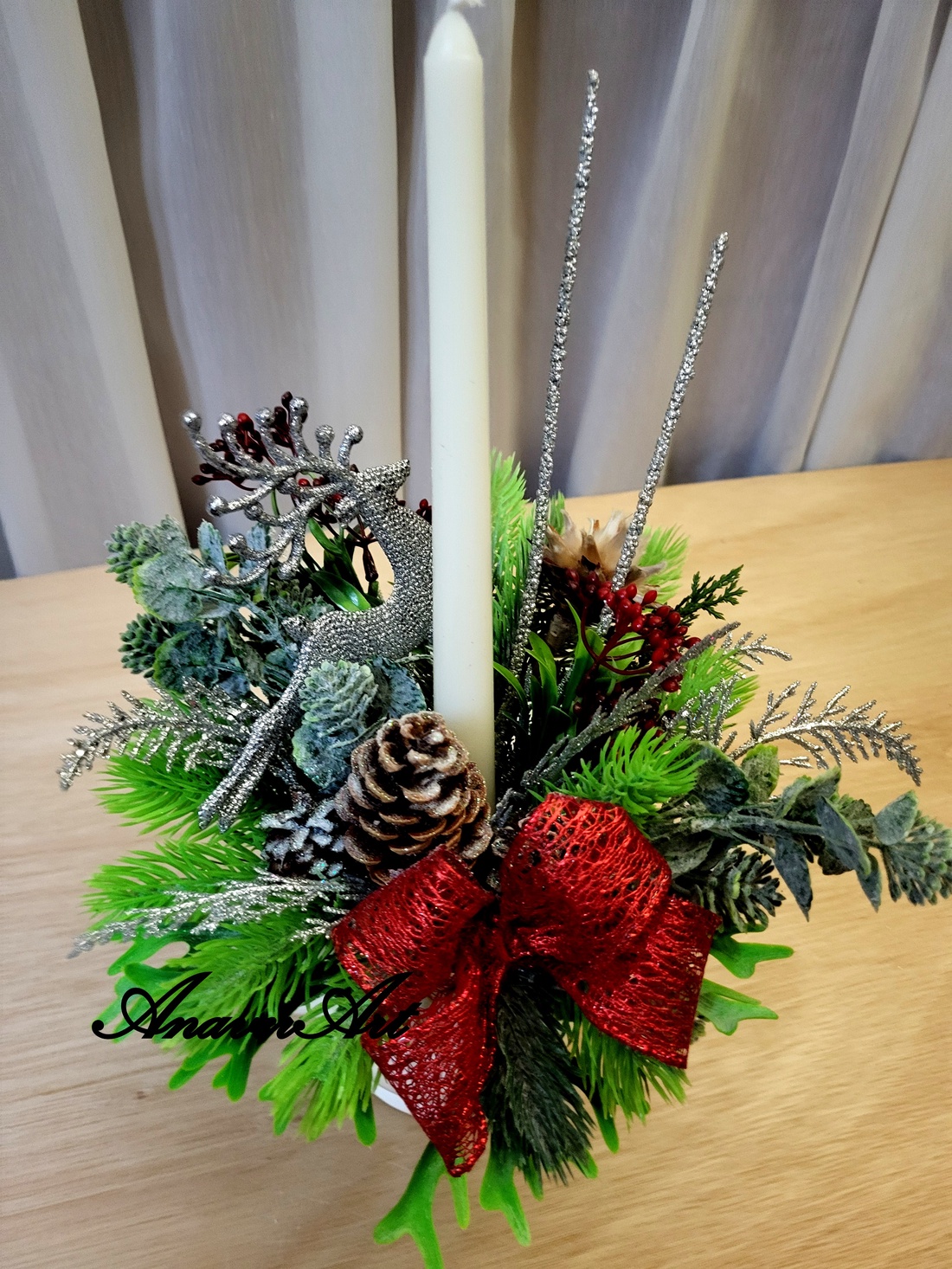 Aranjament de Craciun cu lumanare - crăciun - decorațiuni de crăciun de casă - decor pentru masă de crăciun - Artynos.ro