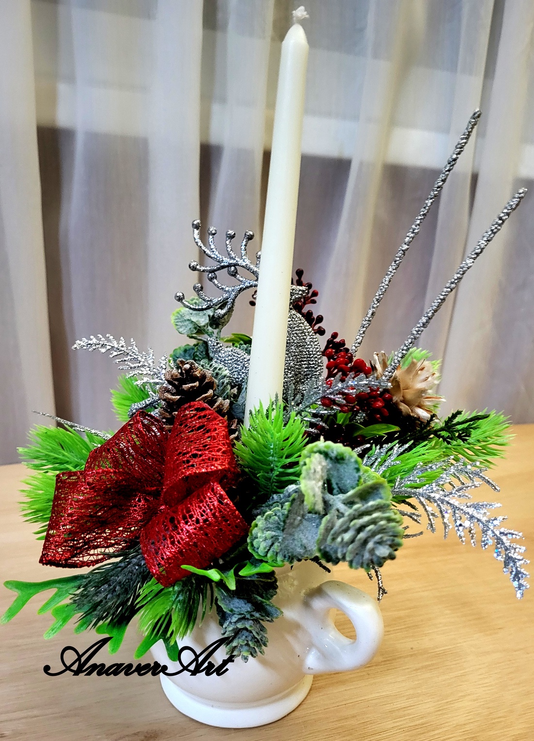 Aranjament de Craciun cu lumanare - crăciun - decorațiuni de crăciun de casă - decor pentru masă de crăciun - Artynos.ro