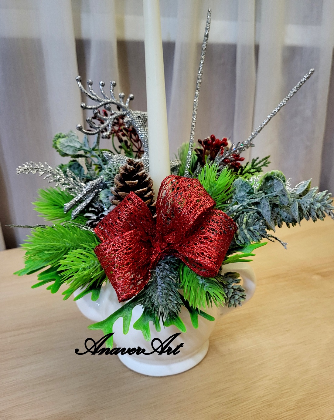 Aranjament de Craciun cu lumanare - crăciun - decorațiuni de crăciun de casă - decor pentru masă de crăciun - Artynos.ro