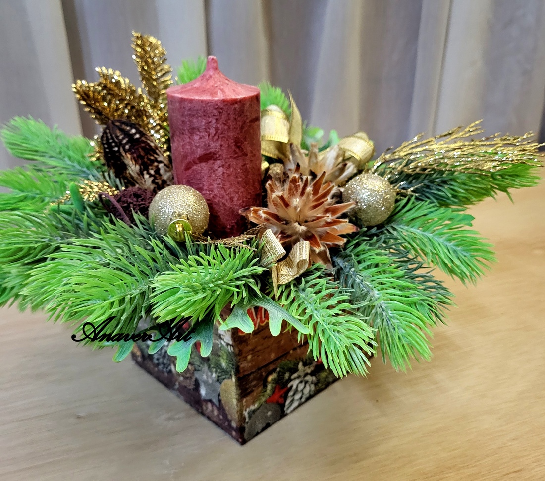 Aranjament de Craciun cu lumanare - crăciun - decorațiuni de crăciun de casă - decor pentru masă de crăciun - Artynos.ro