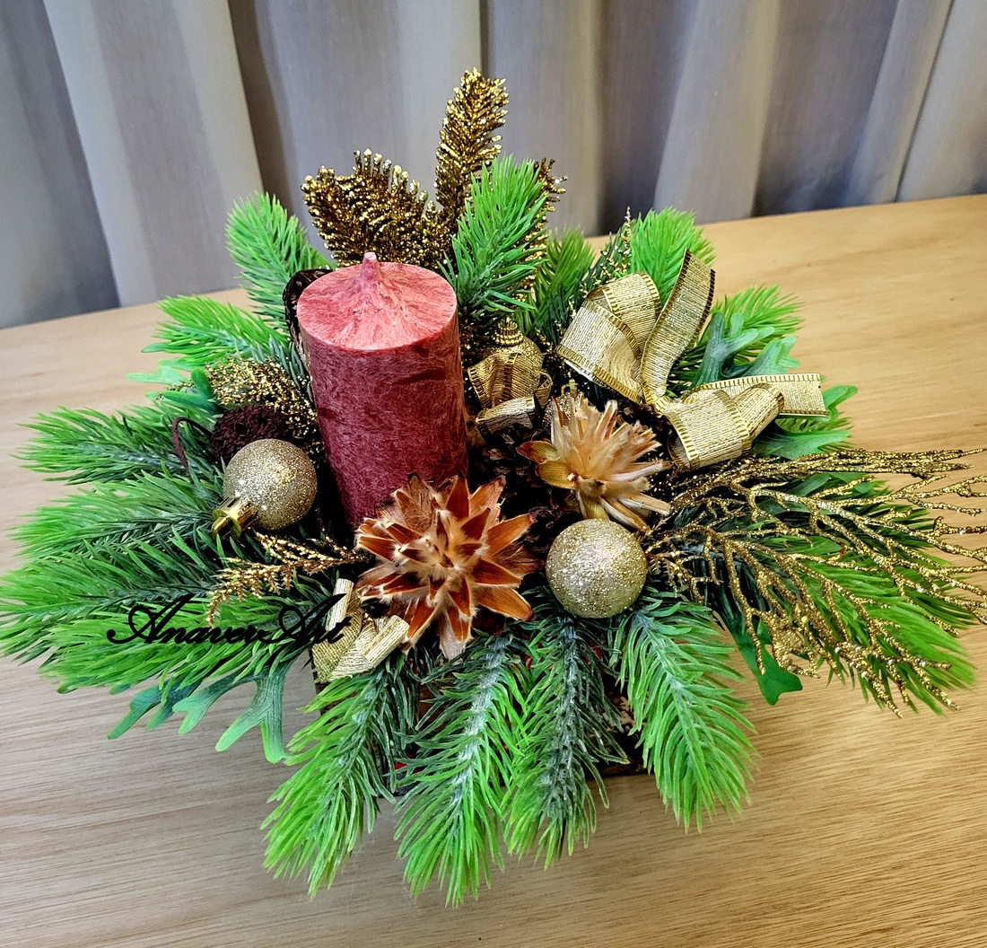 Aranjament de Craciun cu lumanare - crăciun - decorațiuni de crăciun de casă - decor pentru masă de crăciun - Artynos.ro