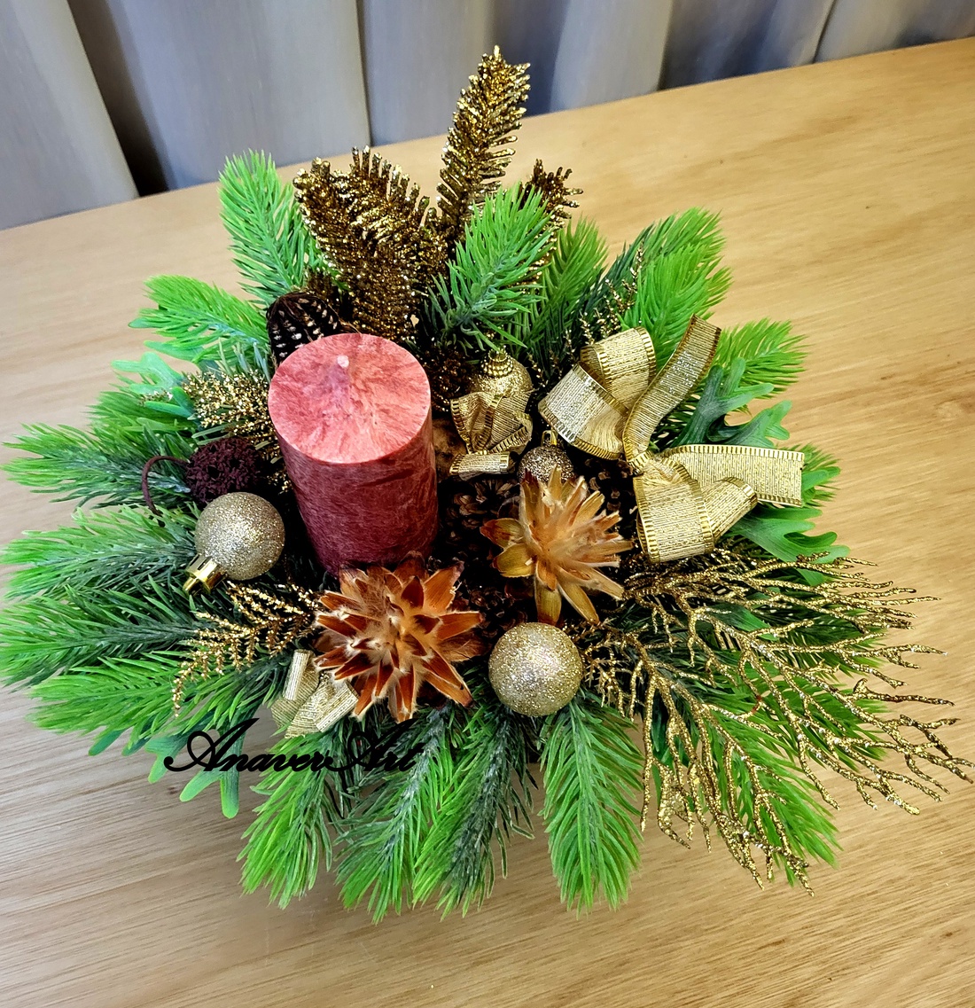 Aranjament de Craciun cu lumanare - crăciun - decorațiuni de crăciun de casă - decor pentru masă de crăciun - Artynos.ro