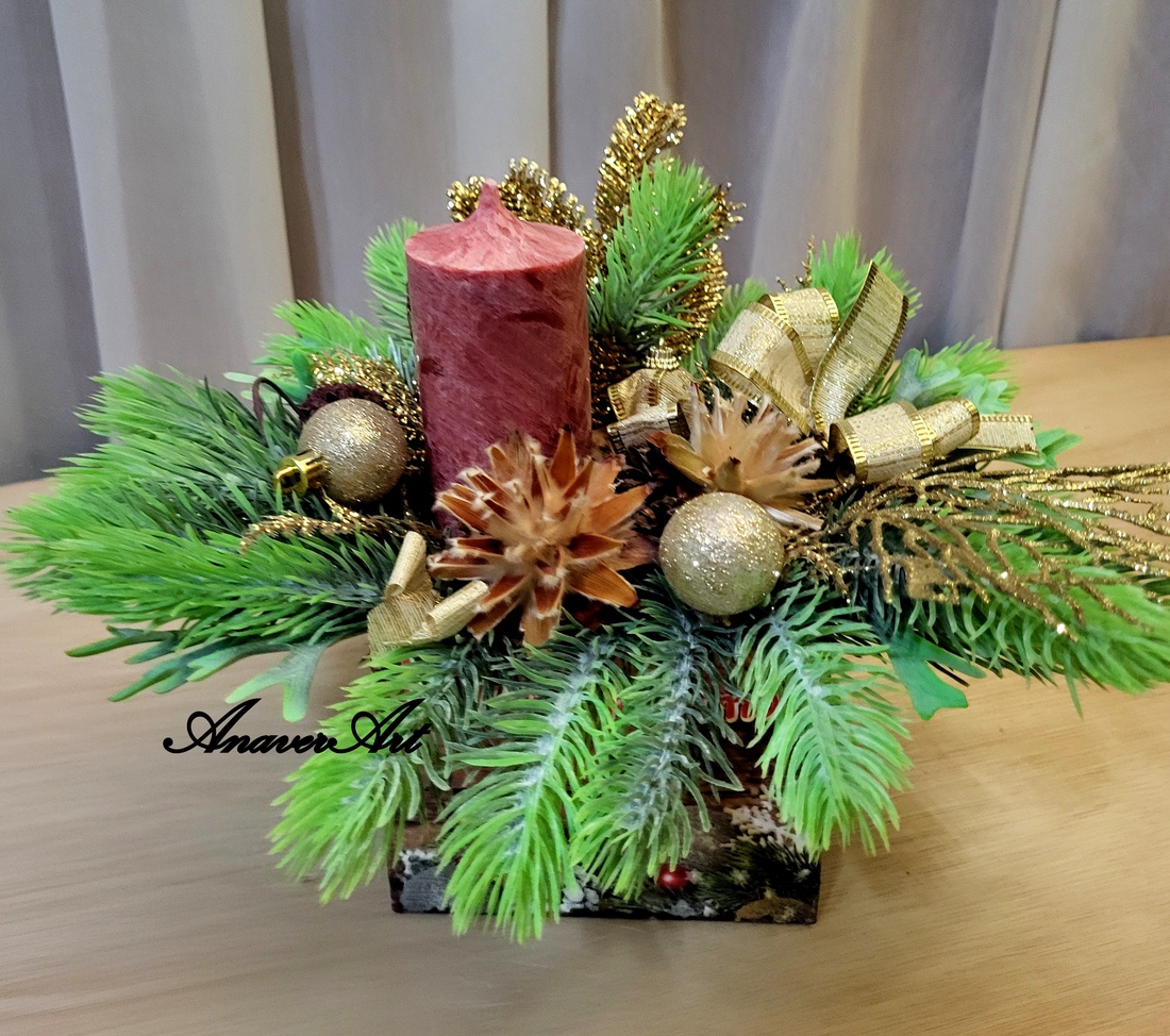 Aranjament de Craciun cu lumanare - crăciun - decorațiuni de crăciun de casă - decor pentru masă de crăciun - Artynos.ro