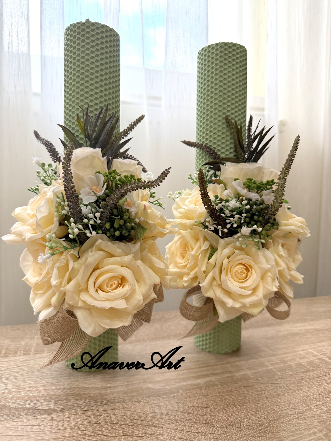 Lumanari fagure pentru nunta cu flori artificiale - accesorii nuntă - materiale decor pentru nuntă - lumânări de nuntă și suport lumânări - Artynos.ro